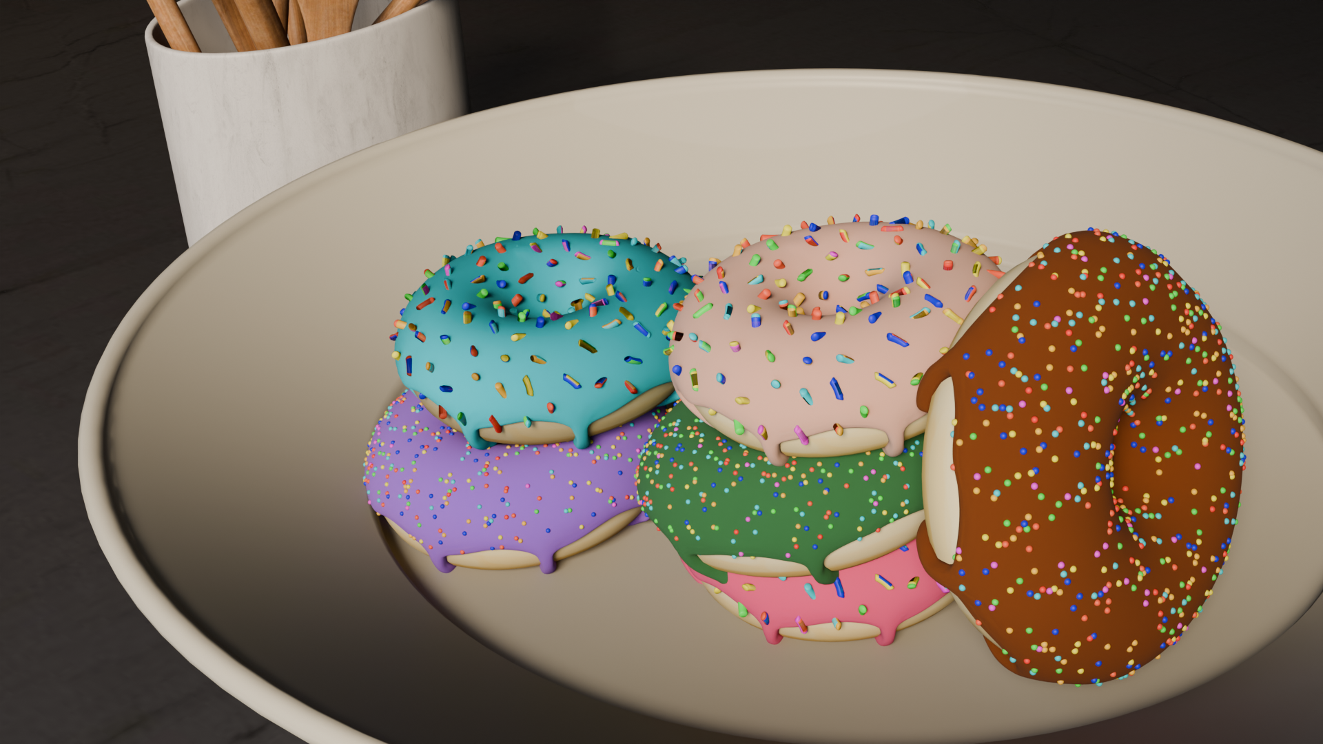 Work in progress render of donuts scene - frame 2