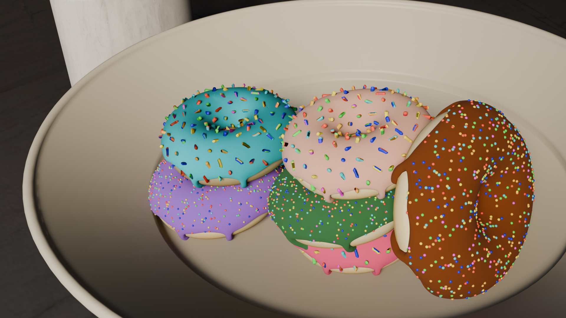 Work in progress render of donuts scene - frame 3